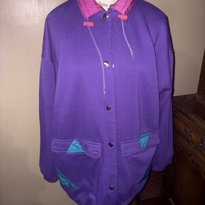 Vintage Reversible Jacket Purple and Teal and Turquoise Size Medium 80s Style